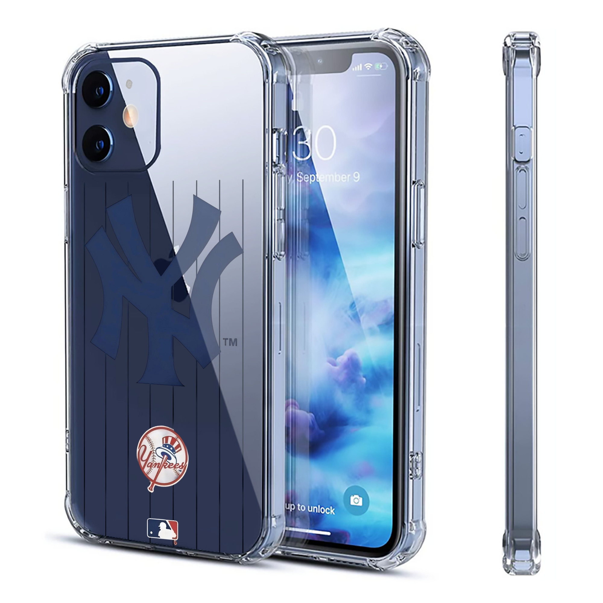 New York Yankees Pinstripe Logo Clear IPhone 12 Case – Soft TPU With UV Print – Enhanced Drop Protection, Precise Fit, Anti-Fingerprint, Customizable Design, Scratch-Resistant, Yellow-Resistant